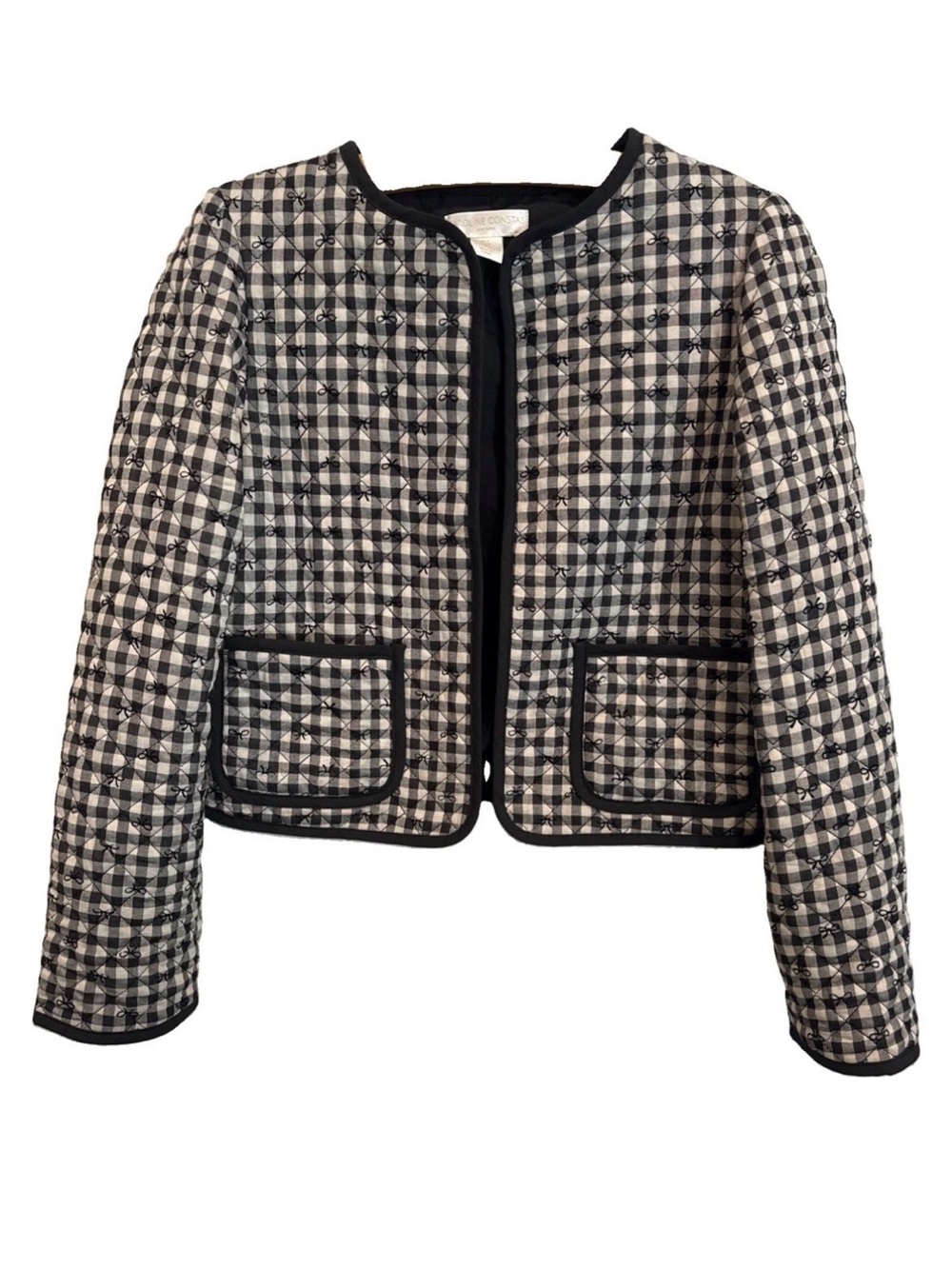 Caroline Constas Black & Cream  Quilted Gingham Cropped Blazer